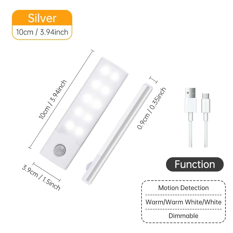 Motion Sensor Light Wireless LED Night Light USB Rechargeable Night Lamp Cabinet Wardrobe Lamp under Backlight for Kitchen Led